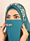 Teal luxury bridal wedding wear hijab scarf with handwork naqab