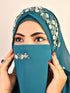 Teal luxury bridal wedding wear hijab scarf with handwork naqab