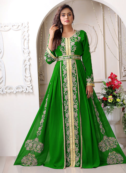 Arabic parrot green wedding designer moroccan kaftan