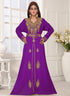 Purple embroidered georgette islamic-kaftans with hijab