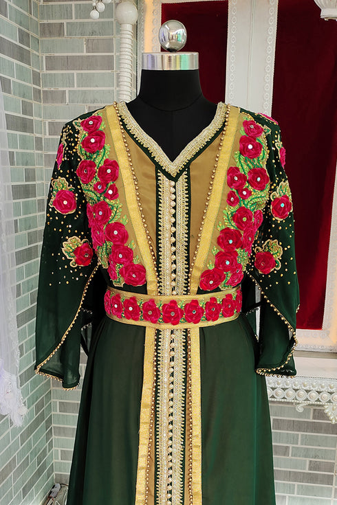 Dark green israelite takchita fancy embroidery moroccan kaftan