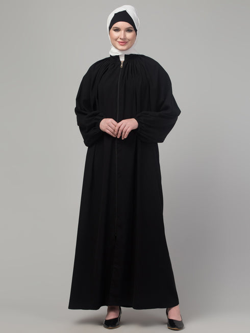 Black Nida Designer Style Plain Abaya Dress