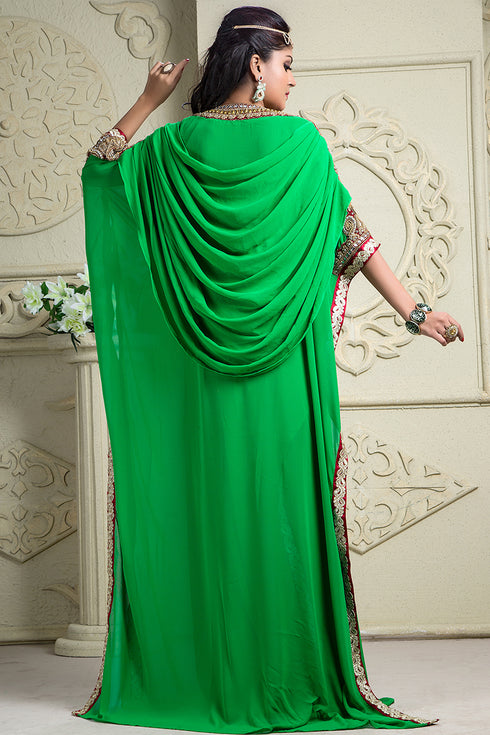 White and green kaftan georgette caftan
