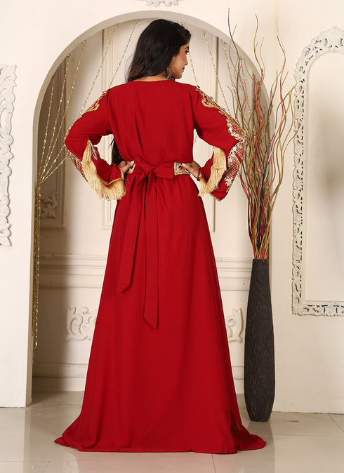 Maroon maxi designer moroccan kaftan arabic wedding stylish israeli embroidery takchita party wear wedding kaftan