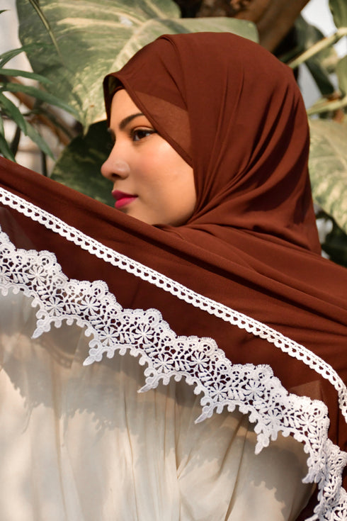 wrap my hijab georgette lace hijab dark brown