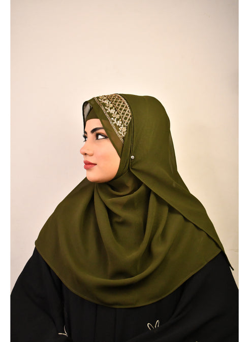 Mehandi green luxury bridal wedding wear hijab scarf with handwork