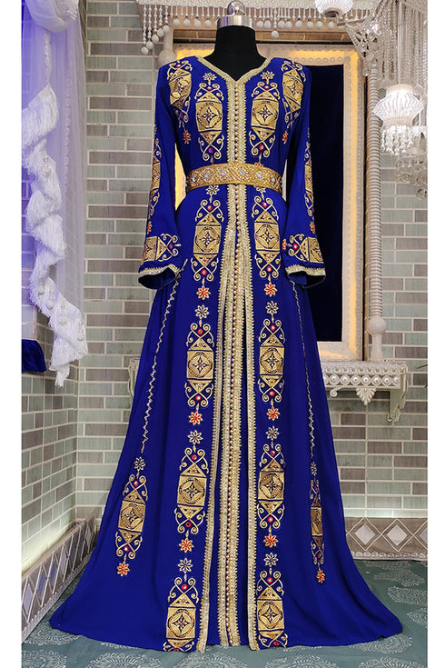 Royal blue designer islamic takchita embroidery moroccan kaftan