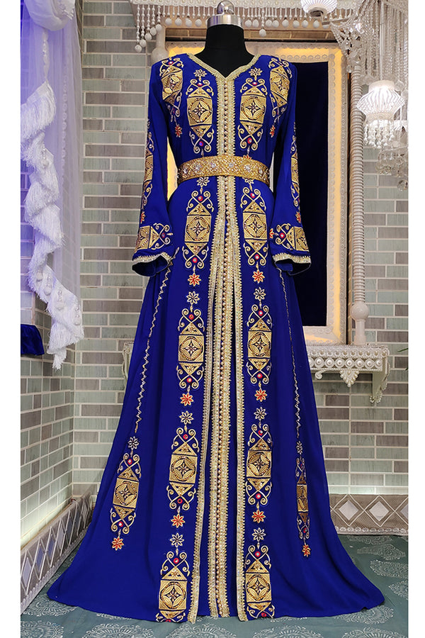 Royal blue designer islamic takchita embroidery moroccan kaftan