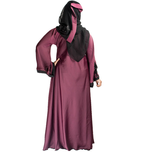 Maroon plain art silk abaya