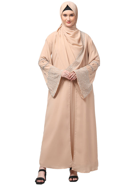 sleeves and hijab hand pearl hand embroidard inner and jacket with hijab party abaya