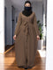 khaki front open abaya with matching belt