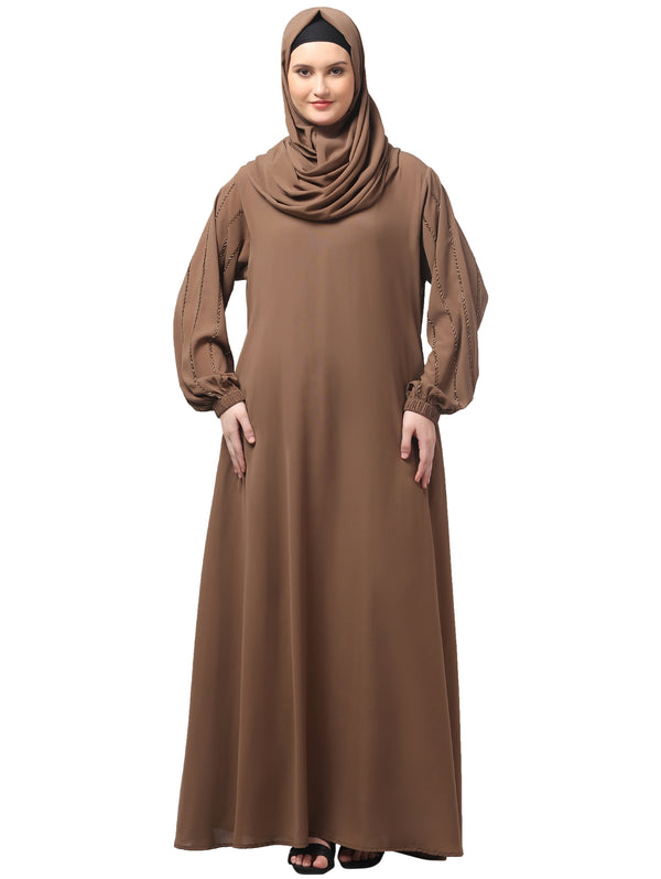 embroidered sleeve with elastic a line matt nida abaya with hijab