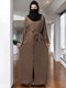 Khaki front open abaya with kimono sleeves & belt