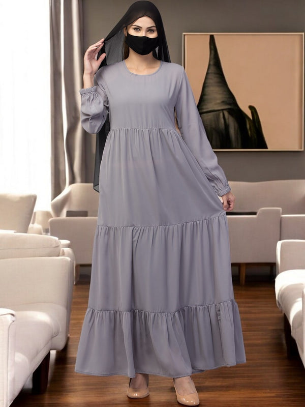 Grey multi layered- maxi dress with elasticated sleeves