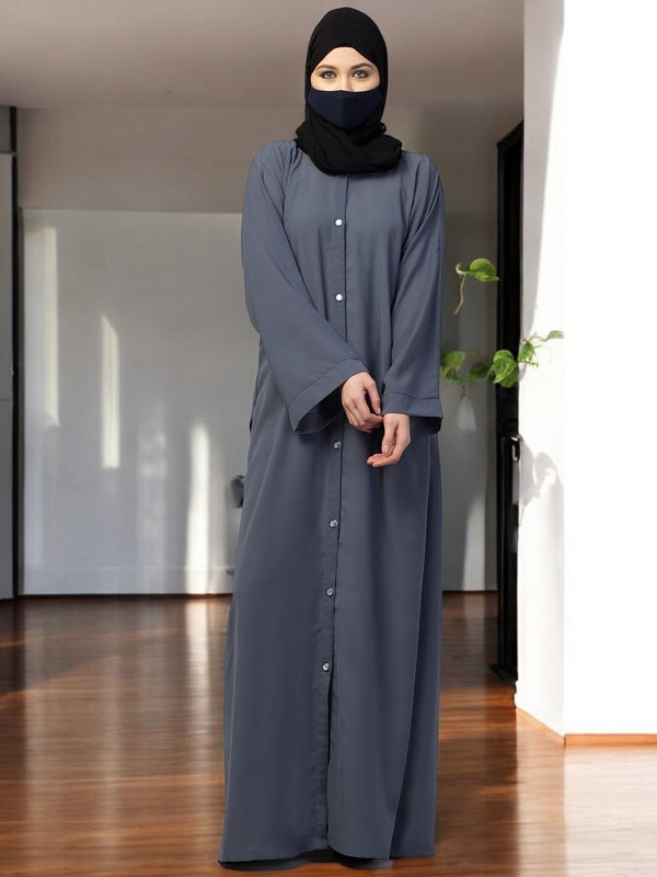 Grey front open abaya with kimono sleeves