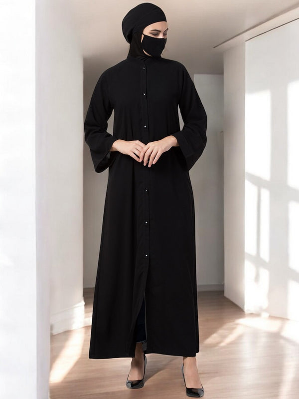 Black front open abaya