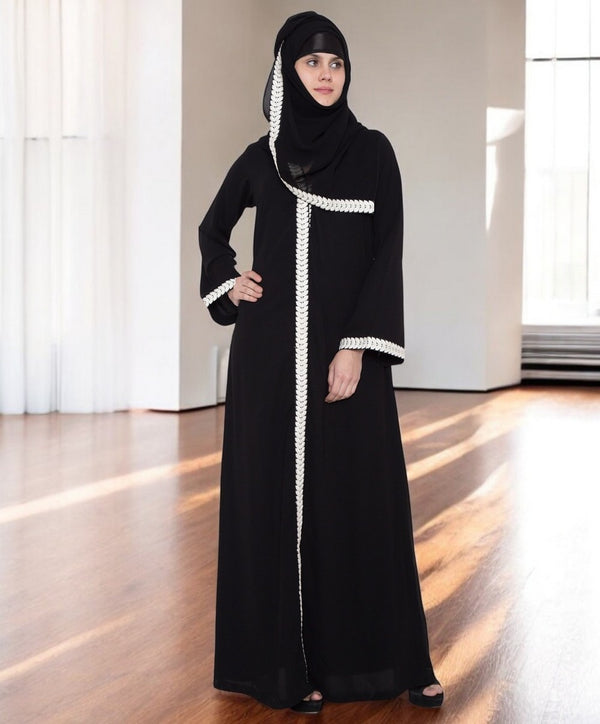 Black front open dress with lace work