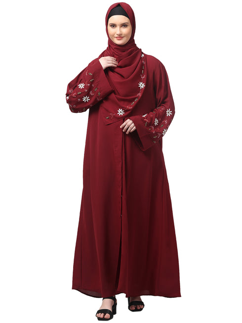 sleeves hand embrodery front open dubai style abaya with embroidered nida hijab