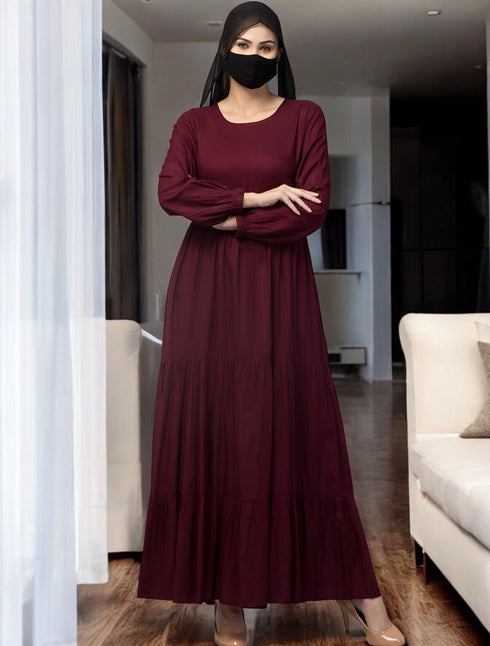 Purple multi layered- maxi dress with elasticated sleeves