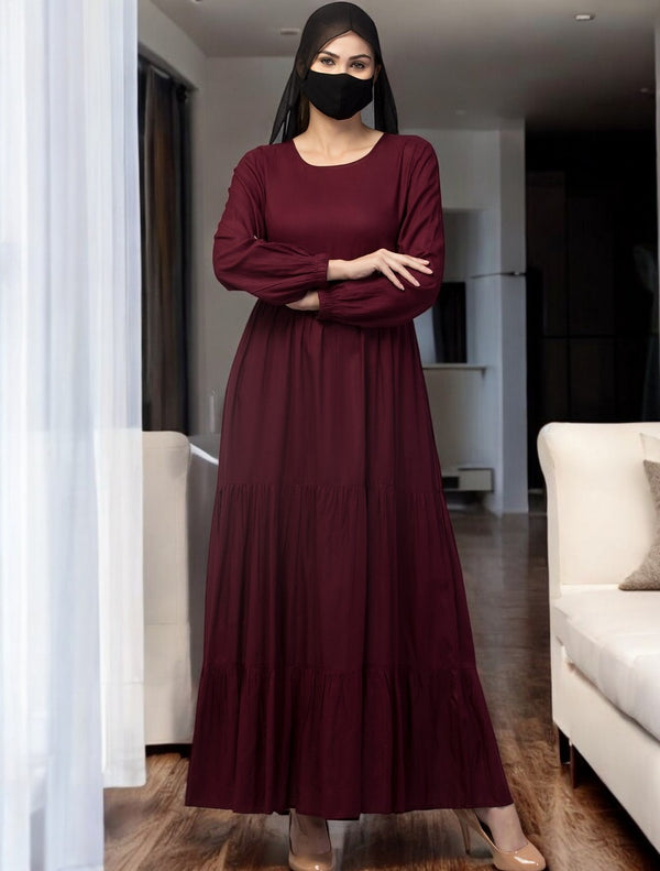 Purple multi layered- maxi dress with elasticated sleeves