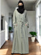 Sea-green front open abaya with kimono sleeves & belt