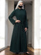Green front open abaya in firdaus with pockets