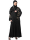 one side front sleeves and hijab embroidered front open abaya