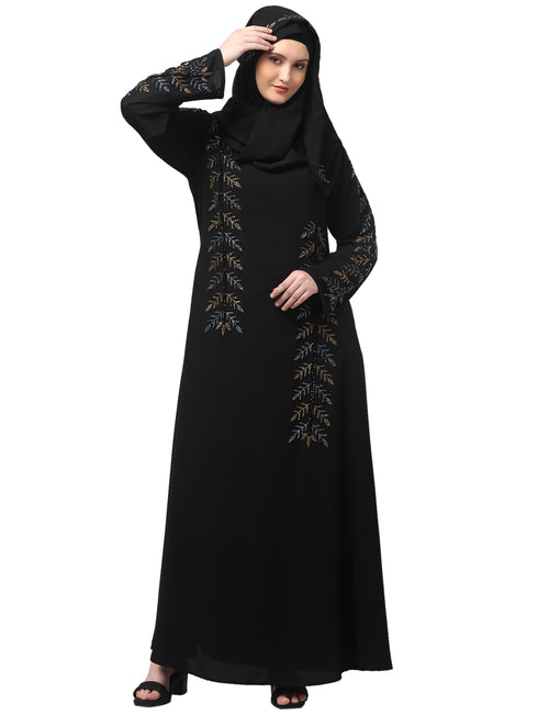 hand emroidred at sleeves front and hijab a line party abaya