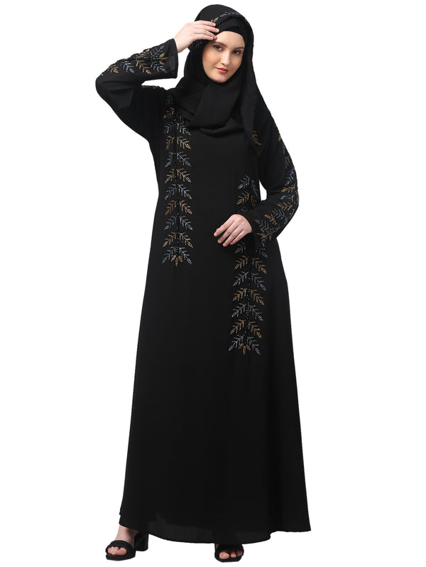 hand emroidred at sleeves front and hijab a line party abaya