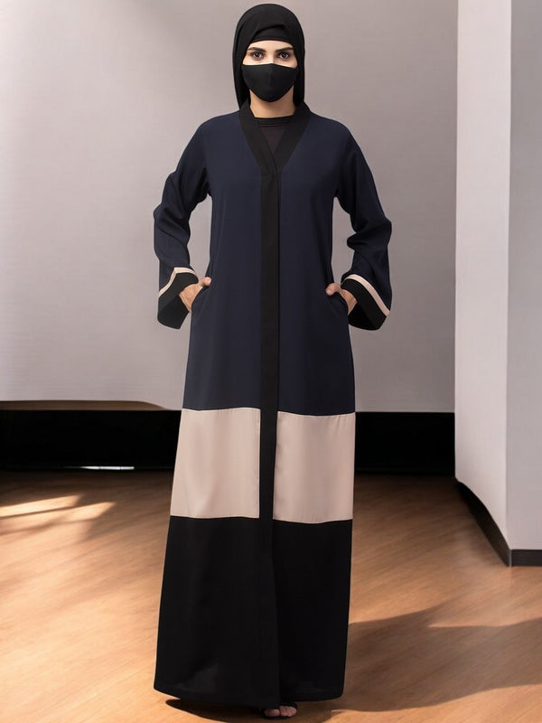 Multicolor color-blaocked open abaya