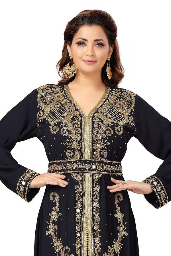 Black Zari & Stone Work Stitched Georgette Kaftan Wedding Dress
