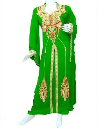 Green georgette zari stone work islamic style kaftan