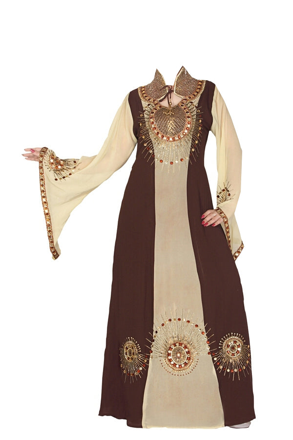 Brown georgette zari stone work islamic style kaftan