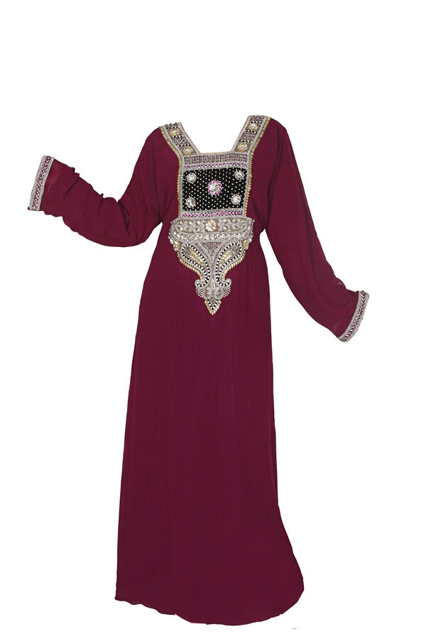 Magenta georgette zari stone work islamic style farasha