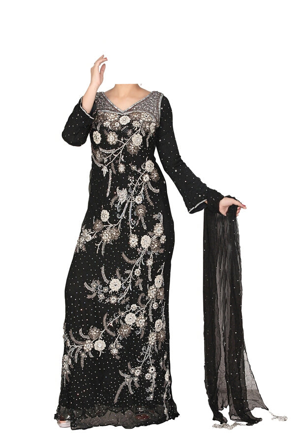 Black georgette zari stone work islamic style kaftan