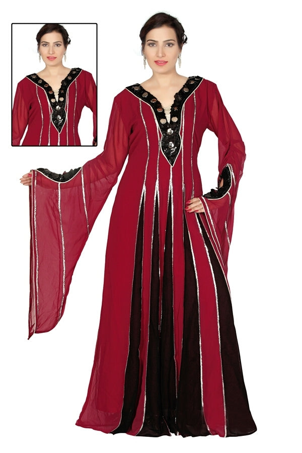 Maroon and black georgette zari stone work islamic style farasha