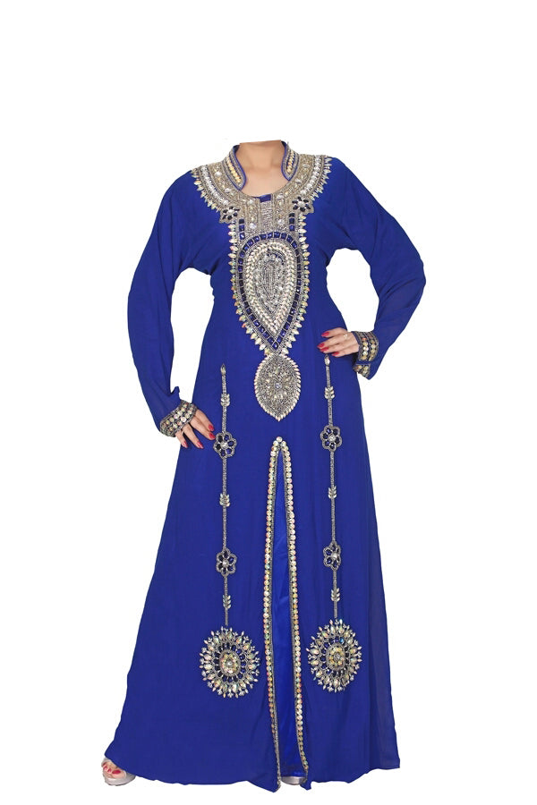 Blue georgette zari stone work islamic style kaftan