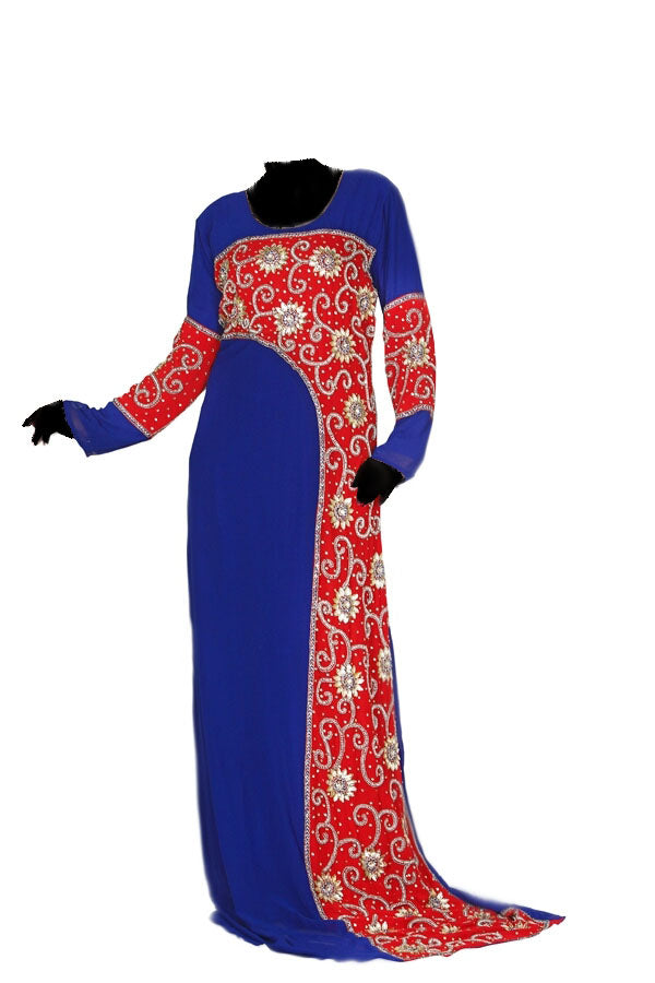 Blue and red georgette zari stone work islamic style kaftan