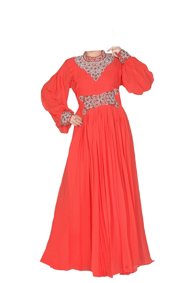 Peach georgette zari stone work islamic style farasha