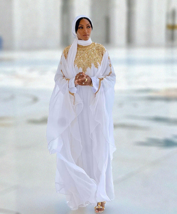 White Wedding Zari Embroidered Georgette Stitched Stone Bedded Work Wedding Dresses