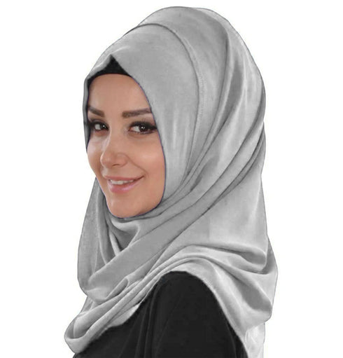 Gray luxurious Moroccan Kaftan With Sun-proof hijab.