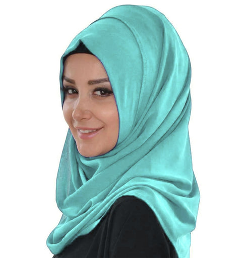 Cyan color luxurious Full Sleeves Handmade Moroccan Kaftan with hijab