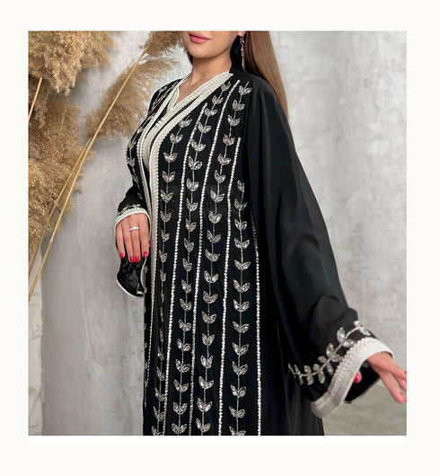 Black Kaftan Georgette Embroidered Stone work Stitched Dress Party Wear Wedding Dresses