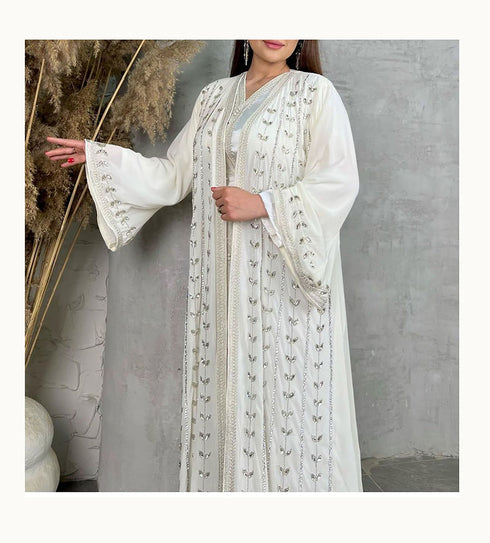 White Georgette Stone Work Kaftan for Women