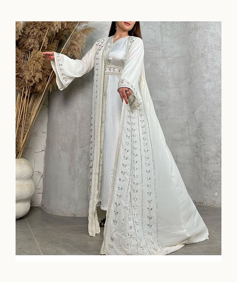 White Georgette Stone Work Kaftan for Women