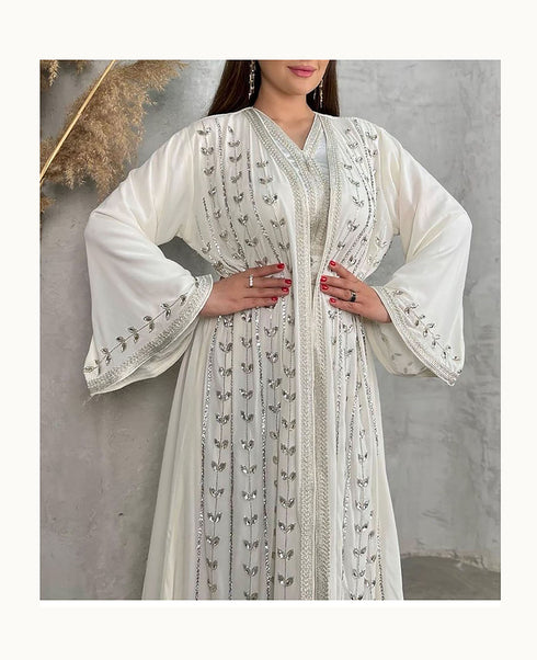 White Georgette Stone Work Kaftan for Women