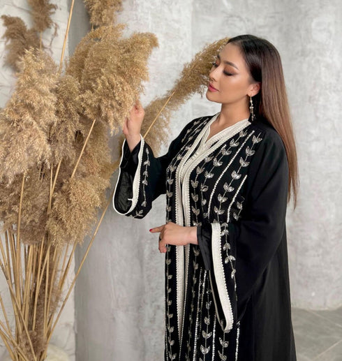 Black Kaftan Georgette Embroidered Stone work Stitched Dress Party Wear Wedding Dresses