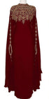 Luxurious Maroon Kaftan Gown with Gold Zari Embroidery | Wedding & Formal Event Wear