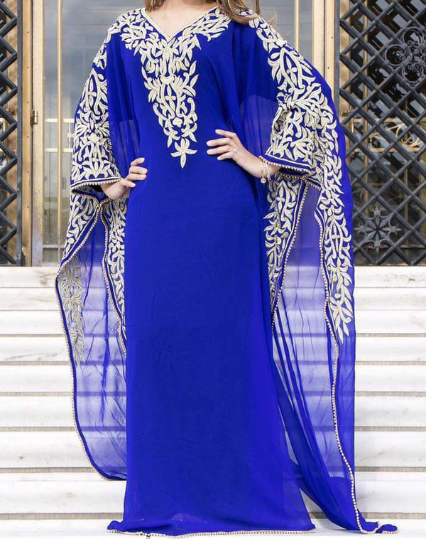 Royal Blue Moroccan Dubai Kaftan Abaya Evening Royal Islamic Abaya Caftan Aari Stone Work Dresses