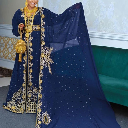 Navy Blue Georgette Zari and Stone Work Kaftan